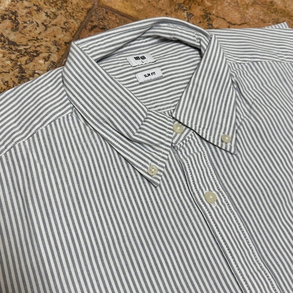 UNIQLO Oxford Striped Slim Shirt - Men's, Large, Gray - Picture 1 of 2
